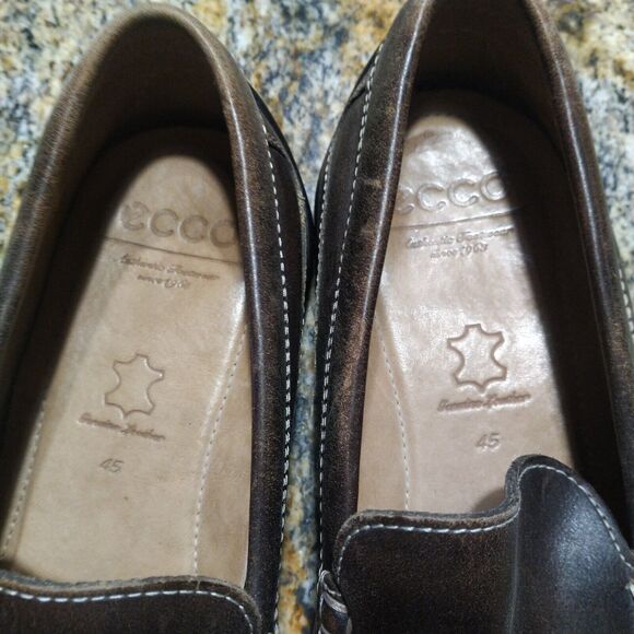 ECCO Classic Men's Brown Leather Moc Toe Slip On Casual Loafers Shoes Sz 11.5 US - Picture 11 of 13